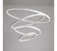 ZBZFGE 120W Pendant Lights Dimmable Remote Control Aluminum Round 4-Ring Hanging Table Lamp Gallery Spiral Staircase Office Ceiling Light Dining Room,Gold-A