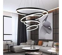 ZBZFGE 120W Pendant Lights Dimmable Remote Control Aluminum Round 4-Ring Hanging Table Lamp Gallery Spiral Staircase Office Ceiling Light Dining Room,Gold-A