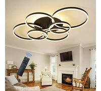 ZBZFGE 130W Dimmable Light Fixtures with Remote Control 7 Flush Mount Lamp Black Ceiling for Living Room,Dining Room,Kitchen,B,7 Rings Black-A