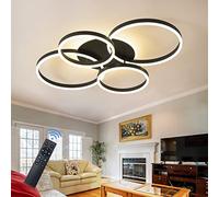 ZBZFGE 130W Dimmable Light Fixtures with Remote Control 7 Flush Mount Lamp Black Ceiling for Living Room,Dining Room,Kitchen,B,5 Rings Black-A