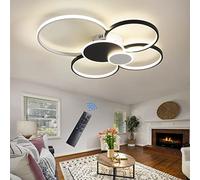 ZBZFGE 130W Dimmable Light Fixtures with Remote Control 7 Rings Flush Mount Lamp Black Ceiling for Living Room,Dining Room,Kitchen,B,Black-A