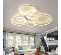 ZBZFGE 130W Dimmable Light Fixtures with Remote Control 7 Rings Flush Mount Lamp Black Ceiling for Living Room,Dining Room,Kitchen,B,White 90w-A
