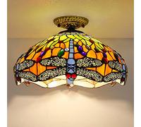 ZBZFGE 16" Ceiling Light Fixture,Stained Glass Semi Flush Mount Lamp,Victorian Style Metal Base for Bedroom Kitchen Dining Living Room Hallway,1,3