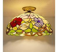 ZBZFGE 16" Ceiling Light Fixture,Stained Glass Semi Flush Mount Lamp,Victorian Style Metal Base for Bedroom Kitchen Dining Living Room Hallway,1,6