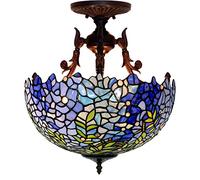 ZBZFGE 16 Inch -Style Chandeliers Dimmable Stained Glass CeilLamp, Vintage Wisteria CeilPendant Light Bedroom Kitchen
