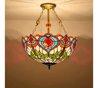 ZBZFGE 20 Inch -Style Chandelier,Vintage Stained Glass Pendant Light,3-Light, Rustic Decor CeilLight, Bedroom, Kitchen