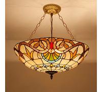 ZBZFGE 20 Inch Style, Vintage Handmade Stained Glass Pendant Hanging Lamp, Height Adjustable Ceiling Light for Living Room Bedroom Dining Decor,C,E