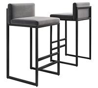 ZBZFGE 26/30 Inch Bar Stools, Barstools Set of 2, Counter Height Stools Tall Bar Chairs with Black Metal Legs and Footrest, Velvet Upholstered Seat (Grey,65cm/25.6in)