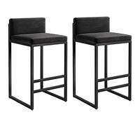 ZBZFGE 26/30 Inch Bar Stools, Barstools Set of 2, Counter Height Stools Tall Bar Chairs with Black Metal Legs and Footrest, Velvet Upholstered Seat (Black,75cm/29.6in)