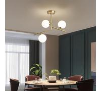ZBZFGE 3-Lights Chandelier, Brushed Brass Pendant Light with White Glass Shade,Classic Magic Bean Ceiling Light Fixture for Home Dining Room Bedroom-Copper （White-48x42cm）