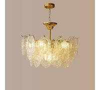 ZBZFGE 50CM Vintage Glass Chandelier Light Fixture Round Crystal Drum for Dinning Table Pearl Bead Dimmable LED Large Gold Ceiling Pendant Lights Living Room Bedroom Made in China