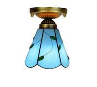 ZBZFGE 6-Inch Style Mediterranean Lamp Pastoral Green Leaf Handmade Stained Glass Ceiling Light Night for Kid Bedroom Hallway