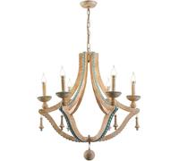 ZBZFGE 6-Light Farmhouse Chandelier Ceiling Light,Blue Wooden Beads V-intage Hanging Chandelier