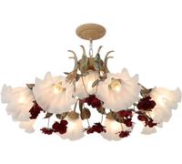 ZBZFGE 9-Lightd Flower Chandelier for Girls Bedroom Frosted Milk Glass Rose Petal Vintage Light Sputnik Large Ceiling Hanging Lamp Farmhouse Living Room Dining Kitchen Foyer/9-Li