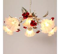 ZBZFGE 9-Lightd Flower Chandelier for Girls Bedroom Frosted Milk Glass Rose Petal Vintage Light Sputnik Large Ceiling Hanging Lamp Farmhouse Living Room Dining Kitchen Foyer/6-Li
