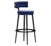ZBZFGE Bar Kitchen Island Velvet Upholstered Height Stools with Soft Backrest, Counter High Dining Chair for Home & Commercial (Blue,75cm(29.5''))