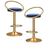 ZBZFGE Bar Set of 2, Velvet Counter Height Barstools Back, Tall Stools with Metal Legs and Footrest, Dining Chairs for Kitchen Island (Blue)