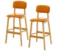 ZBZFGE Bar Stool, Faux Leather Barstool Counter Height Bar Chairs Wood Leg and Footrest, Upholstered Tall Stools for Breakfast, Kitchen, Home and Bar (Orange-2ps,71cm/28in)