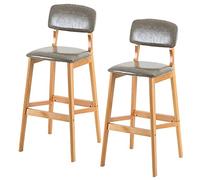 ZBZFGE Bar Stool, Faux Leather Barstool Counter Height Bar Chairs Wood Leg and Footrest, Upholstered Tall Stools for Breakfast, Kitchen, Home and Bar (Gray-2ps,61cm/24in)