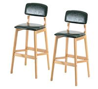 ZBZFGE Bar Stool, Faux Leather Barstool Counter Height Bar Chairs Wood Leg and Footrest, Upholstered Tall Stools for Breakfast, Kitchen, Home and Bar (Green-2ps,61cm/24in)