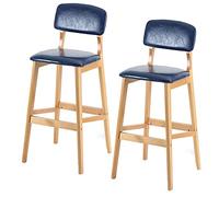 ZBZFGE Bar Stool, Faux Leather Barstool Counter Height Bar Chairs Wood Leg and Footrest, Upholstered Tall Stools for Breakfast, Kitchen, Home and Bar (Blue-2ps,61cm/24in)