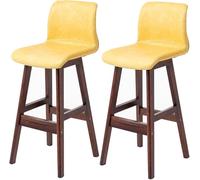 ZBZFGE Bar Stools, Barstools with PU Leather Upholstered, Counter Height Stool with Low Back and Footrest, Classical Tall Stool for Kitchen and Bar (Yellow-2ps,72CM)