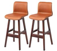 ZBZFGE Bar Stools, Barstools with PU Leather Upholstered, Counter Height Stool with Low Back and Footrest, Classical Tall Stool for Kitchen and Bar (Light Brown-2ps,72cm/28.3in)