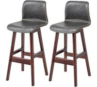 ZBZFGE Bar Stools, Barstools with PU Leather Upholstered, Counter Height Stool with Low Back and Footrest, Classical Tall Stool for Kitchen and Bar (Grey-2ps,62CM)