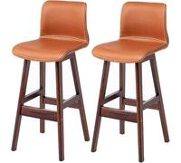 ZBZFGE Bar Stools, Barstools with PU Leather Upholstered, Counter Height Stool with Low Back and Footrest, Classical Tall Stool for Kitchen and Bar (Orange-2ps,72CM)