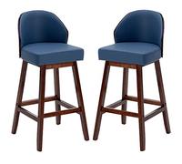 ZBZFGE Bar Stools, Counter Height Barstools with Back, Upholstered Bar Chairs with Wood Leg and Footrest, Dining Room Kitchen Counter Tall Stool (Blue-2ps,61cm/24in)
