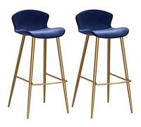 ZBZFGE Bar Stools Counter Height Stool Metal Barstools for Home Kitchens Island Breakfast, Velvet Upholstered Bar Chairs, Support 330LBS (Blue-2ps,65cm/26in)
