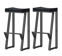 ZBZFGE Bar Stools, Industrial Counter Height Barstools with Wood Seat and Metal Leg, Dining Chairs for Kitchen Island Pub Living Room (26/30 in) (Black-2ps,75cm)