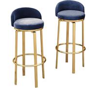ZBZFGE Barstools Set of Swivel Bar Chairs, Kitchen Dining Counter Stools with Velvet Upholstered, Low Back, Footrest and Gold Metal Legs, 25.6/29.6" (Blue,65cm)