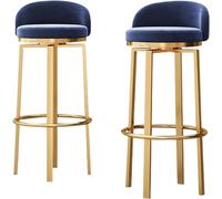 ZBZFGE Barstools Set of Swivel Counter Stools Upholstered Velvet Bar Chair with Low Back, Footrest and Gold Metal Legs, Seat Height 25.6/29.6" (Blue,65cm)