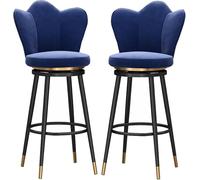 ZBZFGE Barstools Swivel Chair Petal Shape Back Kitchen Island Counter Height Stools with Footrest and Black Metal Legs for Pub Home Bar Dining Room (Blue-2ps,65cm)