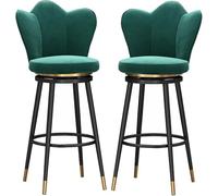 ZBZFGE Barstools Swivel Chair Petal Shape Back Kitchen Island Counter Height Stools with Footrest and Black Metal Legs for Pub Home Bar Dining Room (Green-2ps,75cm)