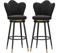 ZBZFGE Barstools Swivel Chair Petal Shape Back Kitchen Island Counter Height Stools with Footrest and Black Metal Legs for Pub Home Bar Dining Room (Black-2ps,65cm)
