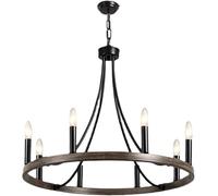 ZBZFGE Black Wagon Wheel Chandelier with Adjustable Light Chain, Metal Iron Candle in Farmhouse Grain Color Round Ceiling Light