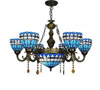 ZBZFGE Blue Mediterranean Large Many-Arm Chandelier, Style Crystal CeilLights Stained Glass Pendant Lights Fixture for, Hallway, Stairway