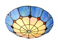 ZBZFGE CeilLight Flush Mount,-Style Stained Glass CeilLamp, Dimmable Vintage Mediterranean Chandelier, Bedroom, Kitchen, Bathroom, Blue,Warm Light 3000k,30cm (Dimmable 60cm)