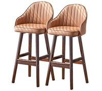 ZBZFGE Chairs Counter Height Bar Stools with Back and Footrest, Wood Frame Kitchen Island Bistro Pub Restaurant Upholstered Tall Stool, Set of 2 (Brown,64cm/25in)