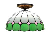 ZBZFGE Chandelier Style Stained Glass Chandeliers 12" Stained galss CeilLights Style Green Glass Shade for LivRoom Ceil Lamp