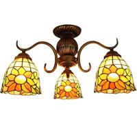 ZBZFGE Chandelier Sunflower 3 Multi-Head Lamp Stained Glass Living Dining Room Bedroom Ceiling Light,Chandelier