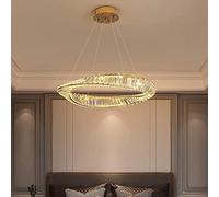 ZBZFGE Chandeliers Small Living Room Kitchen LED Pendant Rings Collection Brass Paint with Crystal Glass，Adjustable Hanging Light Contemporary Tricolor Dimming Ceiling Chandelier,Hanging