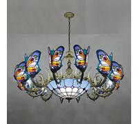 ZBZFGE Chandeliers -Style Butterfly HangPendant Light Vintage Stained Glass CeilLight Fixtures, Bedroom, Kitchen, Hallway,Green,12 Light (Blue 12 Light)