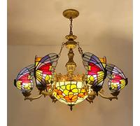 ZBZFGE Chandeliers -Style Butterfly HangPendant Light Vintage Stained Glass CeilLight Fixtures, Bedroom, Kitchen, Hallway,Green,12 Light (Purple 6 Light)