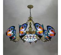 ZBZFGE Chandeliers -Style Butterfly HangPendant Light Vintage Stained Glass CeilLight Fixtures, Bedroom, Kitchen, Hallway,Green,12 Light (Blue 8 Light)