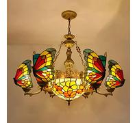 ZBZFGE Chandeliers -Style Butterfly HangPendant Light Vintage Stained Glass CeilLight Fixtures, Bedroom, Kitchen, Hallway,Green,12 Light (Green 6 Light)