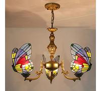 ZBZFGE Chandeliers -Style Butterfly HangPendant Light Vintage Stained Glass CeilLight Fixtures, Bedroom, Kitchen, Hallway,Green,12 Light (Purple 3 Light)