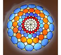 ZBZFGE Chandeliers -Style CeilLights Flush Mount, Dimmable 30cm/40cm/50cm Stained Glass Round CeilLamp for LivRoom Bedroom Kitchen Hallway Bathroom (N 30cm)